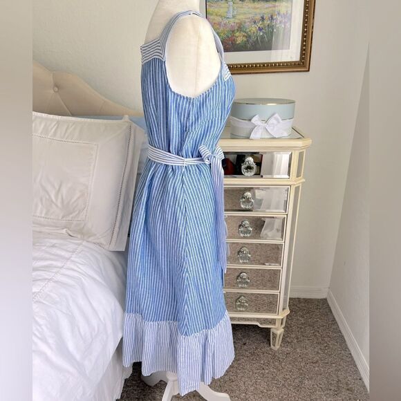 Talbots STRIPE TIE WAIST LINEN MIDI DRESS - Picture 7 of 8